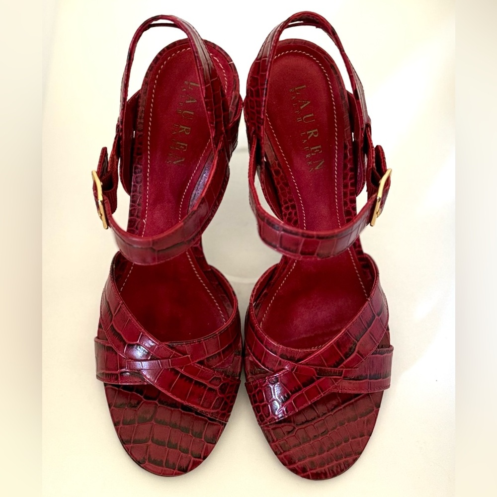 NEW Ralph Lauren - Lauren alligator embossed open toe Sandals - Picture 2 of 13